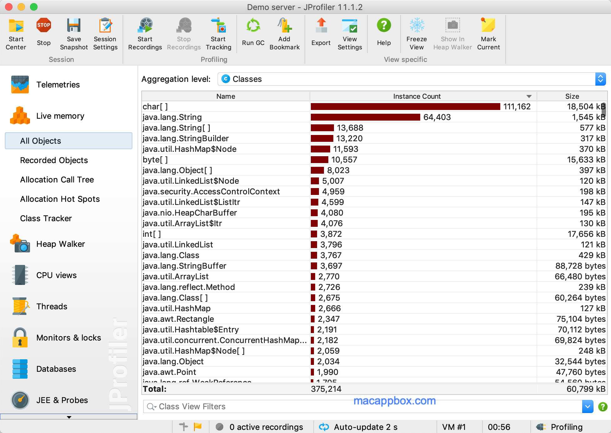 JProfiler for mac 软件截图 内存分析 
